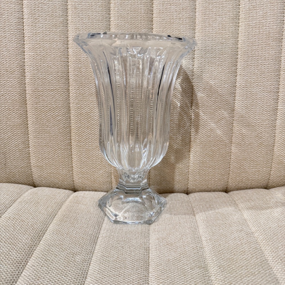 NEW Clear Glass Vase Fluted Ribbed Pedestal Base Vintage Style
